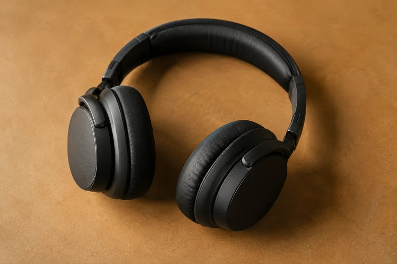 Casque audio noir sur fond ocre