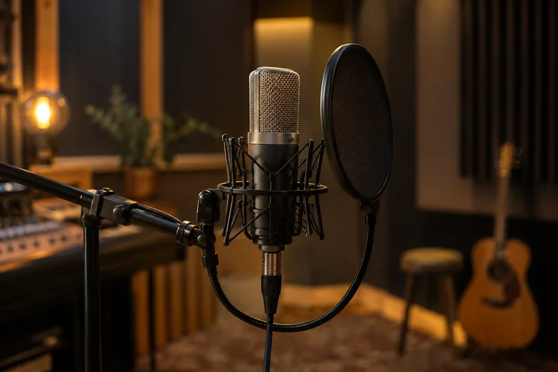 Microphone monté sur un bras en studio