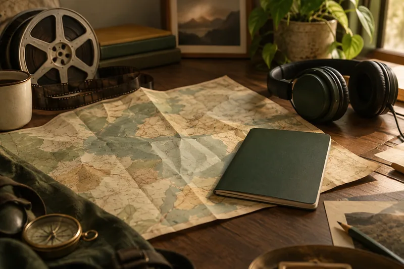 Mappa senza nomi, quaderno e cuffie su una scrivania